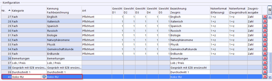 Zeugniseinstellungen AGY HI